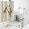 Zasłony prysznicowe Czarne w tle Zasłona Afryka Afryka zwierząt słonia lew lewektarna żyrafowa żyrafa flanel przeciw poślizgowa dywan toaletowa dywan