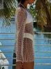 女性ビキニカバーアップシアーパールスプリット長袖ドレスビーチ水着のバススーツ夏の服