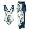 Damenbadebekleidung 2024 einteiliger Badeanzug Mehrfarbiger Druck Cover Bottocks Sonnenschutzmittel Gaze Rock Zweiteilige Bikini-Frau