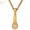 U7 Ice Out Chain Necklace Microphone Pendant Menwomen rostfritt stål Guldfärg Rotestonvän smycken Hip Hop P1018 240429