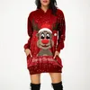 Casual Dresses Christmas Elk Print tröjor Shirts Fashion Carnival Party Female Clothes Sweater Dress Roliga mönster Kvinnors huvtröjor