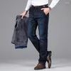 Jeans masculins classiques style hiver chaud busineux décontracté denim extensible coton pantalon enlecement épais pantalon de marque masculine