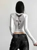 Y2K T Koszulki Vintage Women O-Neck TEE Long Rękaw Drunge Drunge Casual Crop Tops żeńskie grafiki koreańskie topy mody emo 240513