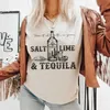 Erkek Tişörtleri Tuz Kireli Tequila Komik İçme T Shirt Kadınlar Kısa Slve Sevimli Alkol Tişörtleri Kadın Hippi Vintage Western Graphic Ts TOP T240510