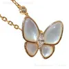 Designer sieraden luxe Vanca Accessories v Gold Rose Gold Butterfly Natural White Fritillaria volledige diamanten ketting met precisie 925 zilveren kraagketen