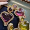 Boucles d'oreilles Stud Vintage Temperrament Glass Heart With Ringestone for Women's Girl Party Gift Bijoux en gros