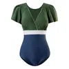Frauen Badebekleidung Monokini Patchwork Badeanzug für Frauen One -Stück Pad High Cut Trikini Solid Korea