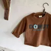 Koreanstyle moda dzieci kontrastowe kolorowe litery Tshirt Długie rękawy Bluzka luźna bawełna bawełniana koszula