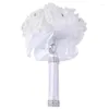 Decorative Flowers 1PC Korean Style White Foam Roses Silk Ribbon Bouquet Handmade Rhinestone Diamante Bridal Bridesmaid Brooch Wedding Decor