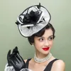 Boinas vintage Black Wedding Bridal Hats for Women Feathers Fascinators com Acessórios para Cabelos de Cabeça de Gardeeiro 2024