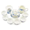 Tee -Sets ausgehöhltes transparentes Tea -Topf -Tassen -Set Jingdezhen Keramikblau weißes Porzellan