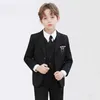 Anzüge Kinder luxuriöser schwarzer blauer Hochzeitsanzug Jungen Zeremonie Tuxedo Kleid Teenager Kinder Foto Blazer Party Performance Kostüm