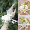 Dekorativa blommor 2st brudtärna corsages handgjorda återanvändbara dekoration blommor handled corsage boutonniere set bröllopsmaterial