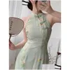 Robes décontractées de base Jeune fille cheongsam robe chinois style impd moderne qipao sans manches vintage imprime