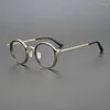 サングラスフレームデザイナーチタンラウンドグラス男性女性レトロ手作り眼鏡フレーム光学近視処方透明アイウェア