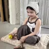Брюки Детская одежда Дети повседневные брюки 2024 Летний корейский стиль леопардовый отпечаток тонкие свободные девушки сладкие цветущие
