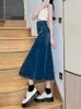 Kjolar denim långa kjolar kvinnor s-5xl vintage koreansk stil chic all-match sommar hösten grundläggande högstrt midi college faldas mujer mysig y240513