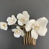 Hair Clips Handmade Flower Comb Jewelry Girls Gold Color Alloy Pearl Hairpin Bridal Tiaras Wedding Accessory