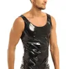 Plus-storlek Mens Glänsande lädertank Top Glossy PVC-läder T-shirts ärmlös Male Wetlook Latex V-hals Formning Vest Sexi 240511