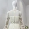 Casual jurken van hoge kwaliteit Beige ruches Pleit Graceful borduurwerk vouwen franje patchwork mini -jurk voor vrouw lente zomer