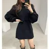 Vestidos de trabalho Moda 2 Peça Conjunto de mulheres outono de inverno Pullover tricotado com colete mini vestido casual suéter sólido conjuntos de roupas roupas n585