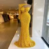2022 Robes de soirée de luxe Perles à paillettes jaune vif