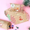 Geschenkwikkeling 1 Set Christmas Boxes Kraft Paper Candy Cookies Snack voor Xmas Year Party Biscuit Bag Noel Navidad