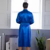 Robe de satin bleu marine chinois avec robe de salle de bain Kimono Robe de soirée Famille Famille décontractée Pajamas S M L XL XXL 20701 240508