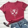 T-shirt femminile Y2K Shor Shves Sunmmer maglietta gotica pentagram moon gatto top di cotone divertente fit gurunge hipster casual moda tshirts y240509