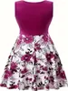 Plus-Size-Kleider 2024 Sommer Blumendruck Patchwork V-Ausschnitt ärmellose mittelgroßer Mid-Stretch Lose Kleid