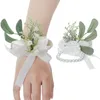 Decorative Flowers Outdoor Wedding Artificial Rose Wrist Corsage Wristlet Boutonniere With Greenery Leaves Party Prom Bracelet Brooch Pin