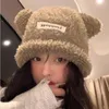 Basker koreansk version av de söta björnörena Plush Hat Women's Winter Warm Hemming Sticked Big Head Dome Skull Beanie Hats Bonnet