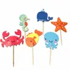Party Supplies 24st Aquatic Creatures Cupcake Toppers Sea Animals Nautical Appetizer Picks för Baby Shower Kids Birthday Cake Decoration