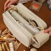 Kozmetik çantalar vintage deri büyük kapasiteli torba taşınabilir kadın makyaj kasası çok fonksiyonlu fermuar tuvalet organizatör depolama