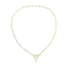 Naszyjniki wiszące klasyczne złote złote miedziane miedź nieregularne słodkowodne perły asymetryczne łańcuch łańcucha z koralikami Naszyjniki dla kobiet biżuteria