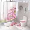 Cortinas de chuveiro 4pcs roxo rosa cortina conjunta fantasia flor moderna decoração de banheiro banheiro não deslizamento tapete de tapete de tapete tapete de capa