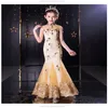 New Sequins Lace Mermaid Party Dresses Little Girls High Neck Lace up Applique Lace Beaded Girls Pageant Dress Birthday Prom Evening Ki 305d