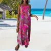 Sıradan Elbiseler Bohem Uzun Elbise Tarzı Yaprak Baskı Maksi Yaz Tatil Plajı Kolel Odasız O Boyun Kadın ayak bileği