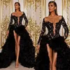 Vintage czarne arabskie sukienki Aso ebi ebi koronkowe koronkowe koraliki wysoko niska celebrytka wieczorna suknie