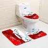 Mattes de bain Noël dans la salle de bain 3D ensemble imprimé 3pcs couvercle de siège de toilette lavable Décorations de Noël antislip 2024 accessoires