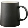 Tazze semplici retrò glassata pura tazza nera tazza di caffè in ceramica in ceramica con cucchiaio di coperchio carino e tazze regalo