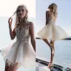 Short Homecoming Prom Dresses Jewel Neck Lace Appliqued Sleeveless Mini Cocktail Party Dress Cocktail Gowns Plus Size 305m
