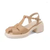 Sandaler Summer Cover Toe For Women Chunky Heels Gladiator Shoes Silvery Pumpar Storlek 34-43 Hög