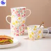 Tazze da 250 ml di tazza di caffè a microonde Valica Ceramica creativa Ceramica Europea Cartoon Flower Pattern Graduation Misura