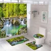 Rideaux de douche Décors naturels Curtain de cascade Sente printemps Green Plant Plant Lake Layage de salle de bain Baignoire Tapis de bain Couvertures de toilettes