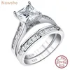 Pierścienie ślubne Newshe 2 klasyczny zestaw pierścionków damskich 7 * 7 mm księżniczka Cut Aaaa cyrkon 925 Srebrna biżuteria zaręczynowa Q240511