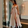 Sparkling paljettkvällsklänningar lång A-line älskling spaghetti rem sexig delad champagne prom klänning 2021 formella festklänningar 309z