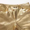 Herrenhosen Herren eng sitzende glänzende goldene schwarze PU -Lederhose Motorradmänner Nachtclub Stage Pantsl2405