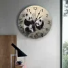 Orologi da parete Animal Panda Inchiostro Bamboo Dipinto decorativo Orologio da parete Design personalizzato Design non ticchettante camere da letto silenziosa grande orologio da parete