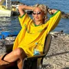 Brazylia haft żółty koszulka swobodnie luźne i długie rękawy Y2K Odzież na szczycie Owwała koszulka na plażę letnia koszulki 240513